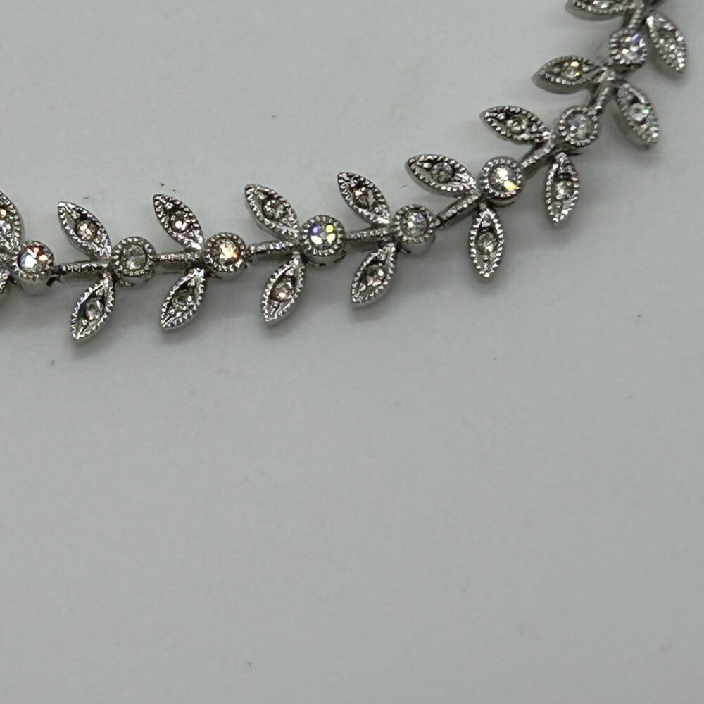 Nadri Cubic Zirconia Leaf Bracelet Silver-tone Vine Wedding Bridal Marquise - Picture 6 of 13
